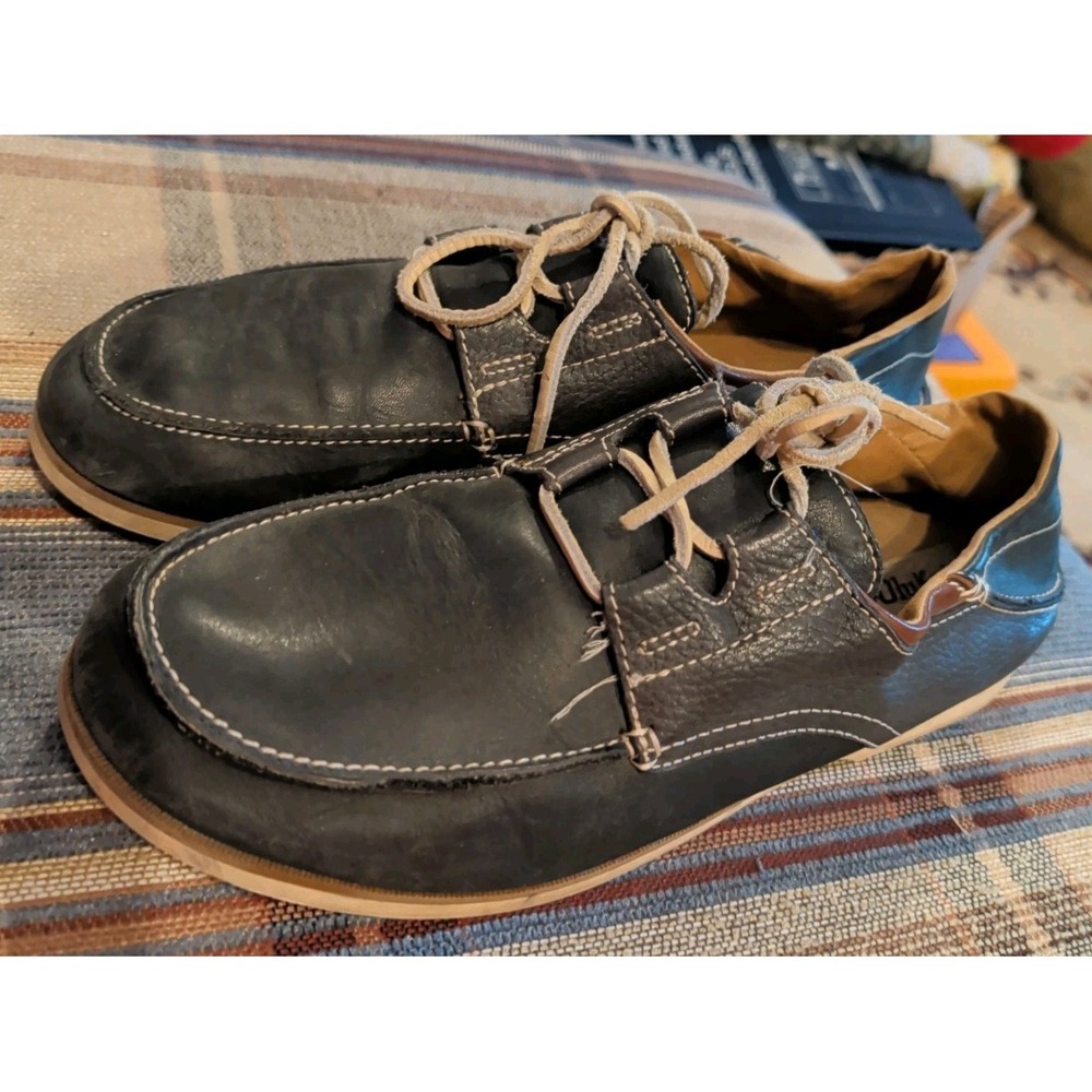 Olukai‎ Dede Moku Lace-up Casual Shoes Leather Black/Dark Blue Men's Size 11